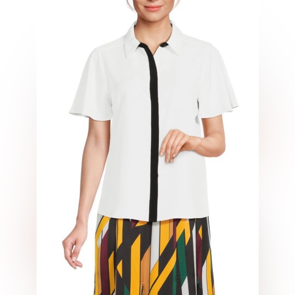 NWT Karl Lagerfeld Paris Contrast Flutter Sleeve Shirt -‎ Size XL